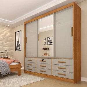 Guarda Roupa Casal com Espelho 3 Portas 9 Gavetas Chicago Tcil Móveis