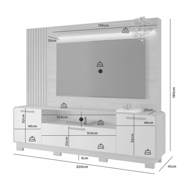 Home Apego Candian 3 Portas Com Led Cinamomo/off White - Imagem 2