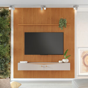 Painel Riso Ripado 2,40x2,07 com Nicho Jcm Cinamomo/off